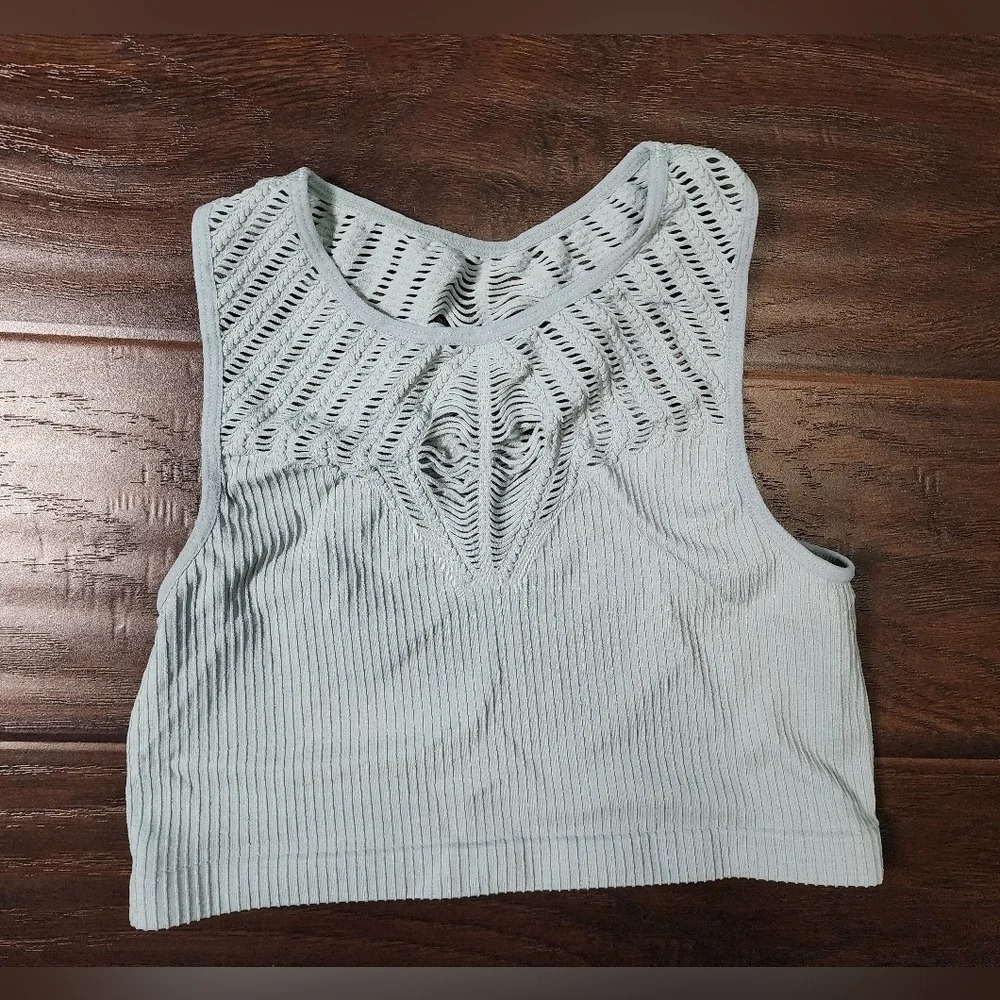 Womens Cut Out Crop Top Itzon Sage Green - Picture 7 of 8